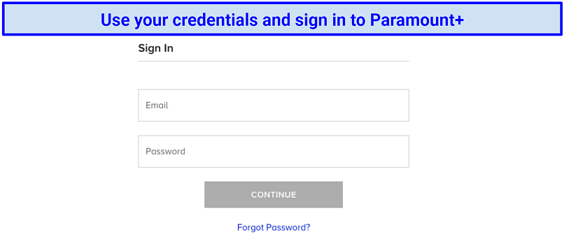 a screenshot of the Paramount+ sign in page