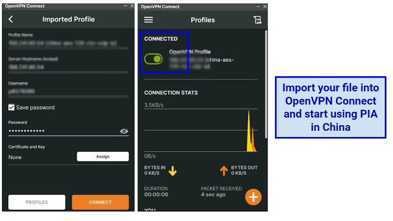 Use the OpenVPN Connect application to get PIA to work in China