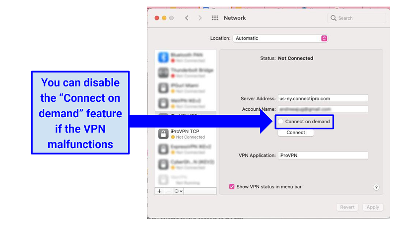 screenshot of iProVPN's manual configuration on iOS