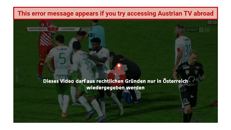 A screenshot of an error message that appears when you try accessing an Austrian TV platform outside of Austria