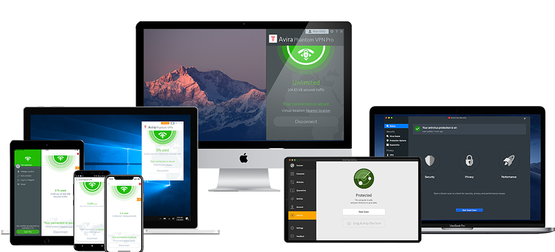 Pequeña variedad de dispositivos tecnológicos compatibles con Avira Phantom VPN