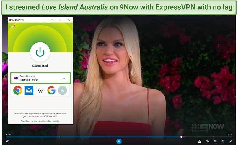 ExpressVPN streaming Love Island Australia 9Now with Perth server