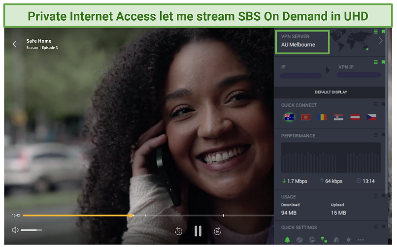 PIA streaming Safe House on SBS On Demand with AU Mebourne server