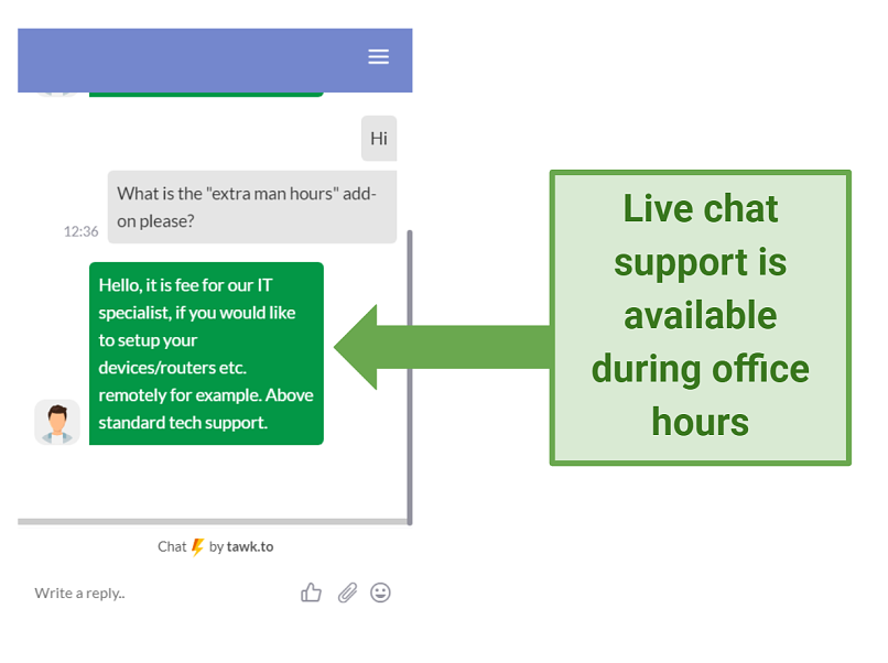 screenshot of GoodAccess' live chat support