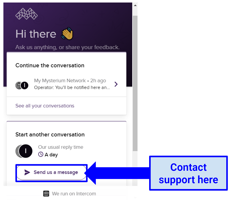 Image showing Mysterium VPN contact via chat