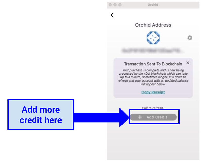 Image showing Orchid VPN app and adding credit