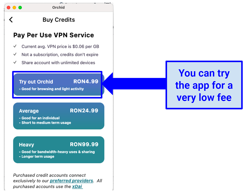 Image showing Orchid VPN subscription procedure within iOS app