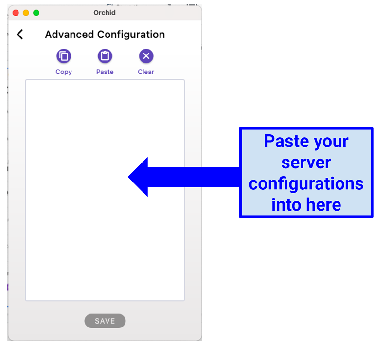 Image showing Orchid VPN app server configuration screen
