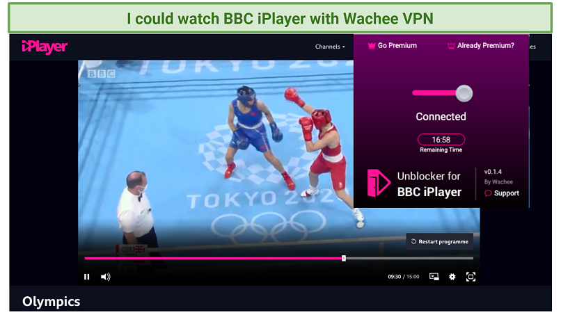 screenshot of BBC iPlayer streaming the Olympics unblocked by Wachee VPN