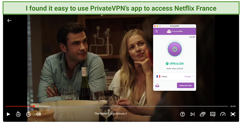 Graphic showing PrivateVPN with Netflix France