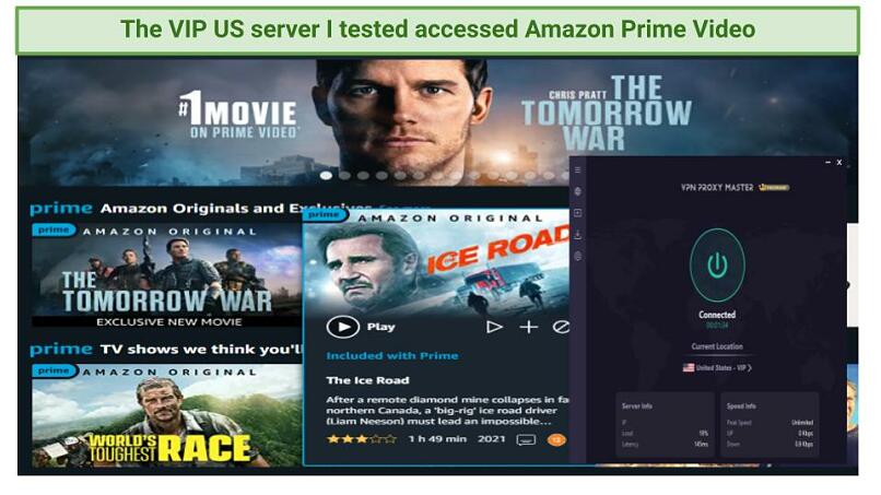 Screenshot of Amazon Prime Video's homescreen using VPN Proxy Master