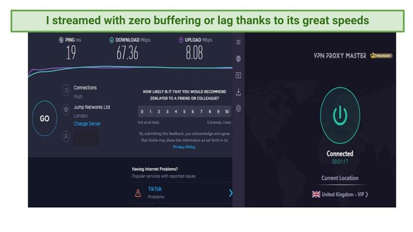 Graphic showing Proxy Master connected to a UK server with high speeds
