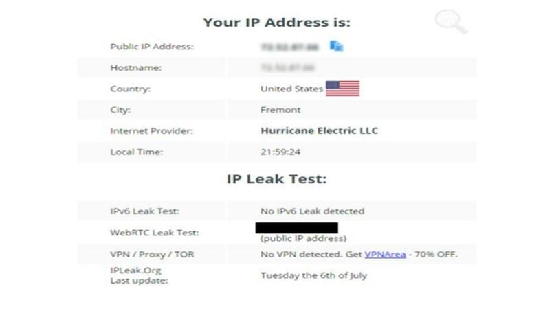 A screenshot of the leak test results while connected to Ultrasurf