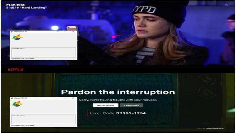 Screenshot of the error message that appeared on Netflix while connected to Ultrasurf