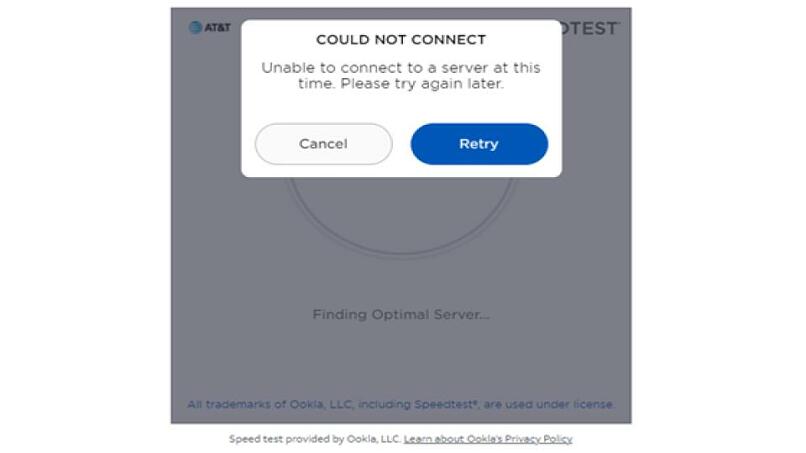 A screenshot of the error message by Ookla while I was connected to Ultrasurf