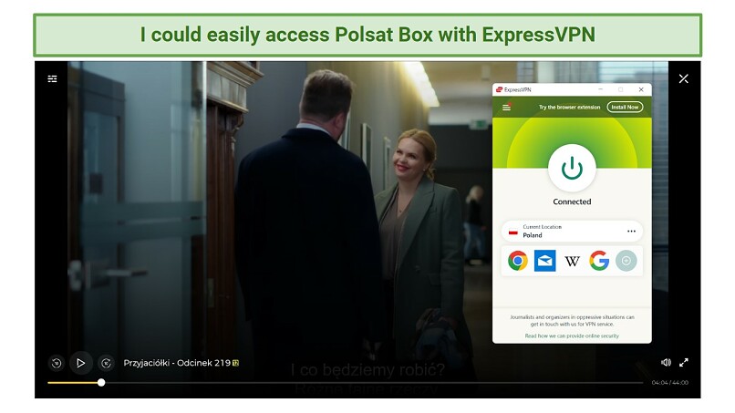 A screenshot of a Polish TV show streaming on Polsat Box