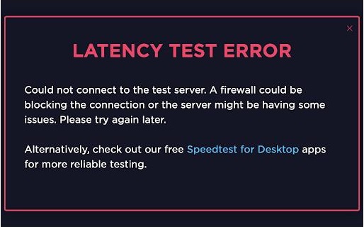 A screenshot of a latency test error