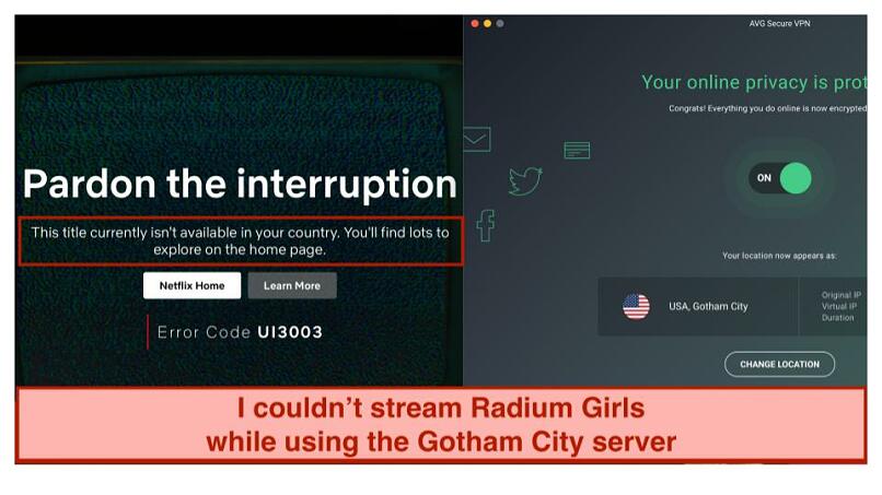 A screenshot of the error when I tried streaming content from the US library (Gotham City server)