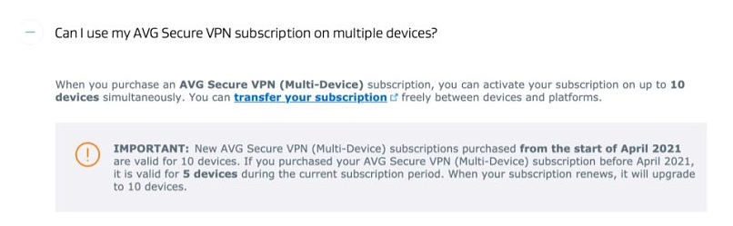 Subscriptions purchased after April 2021 allow for 10 simultaneous devices instead of previous