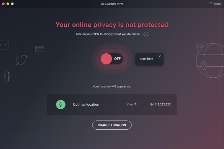 A screenshot of AVG Secure VPN app