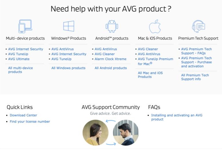 AVG’s resource page is divided based on the OS you’re using