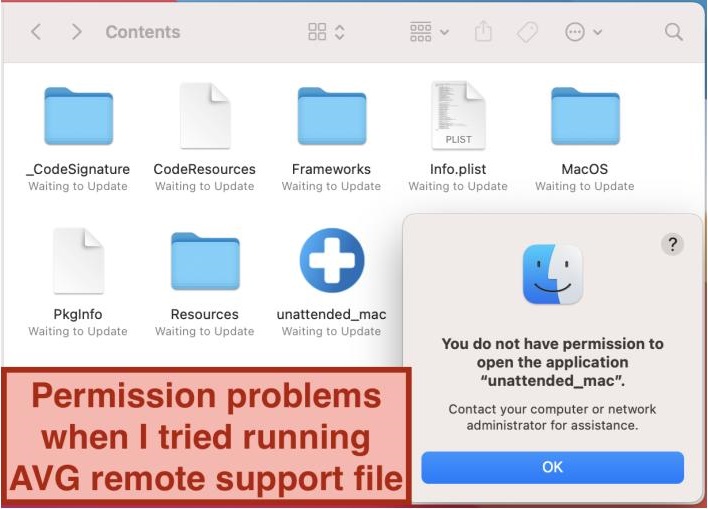 A screenshot of permission problems on macOS Big Sur