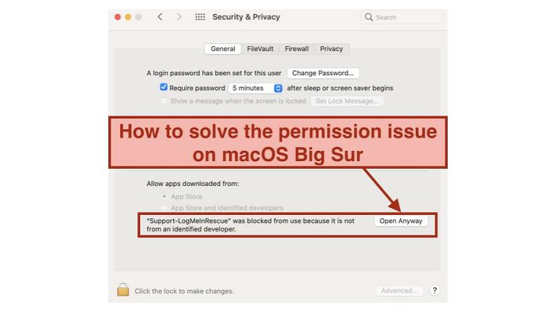 A screenshot of how to solve permission issues on macOS