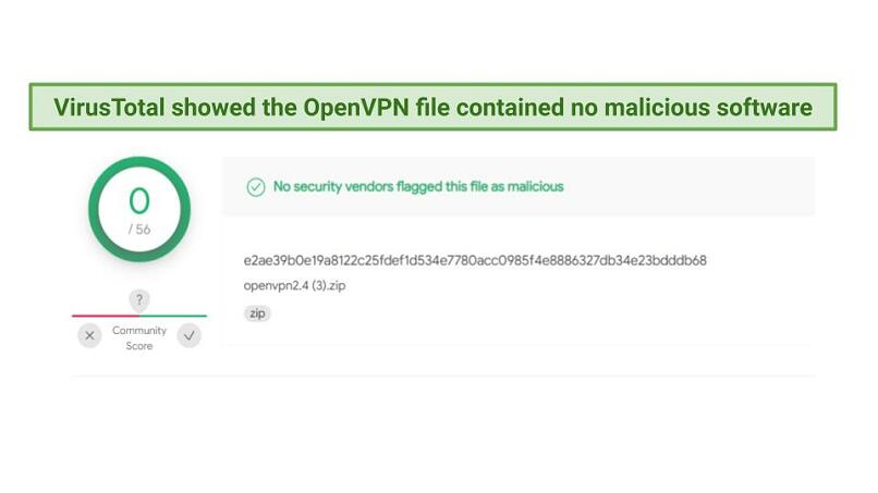 Screenshot of malware test results