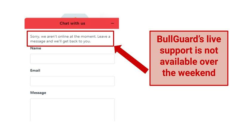 A screenshot of the live chat feature on BullGuard