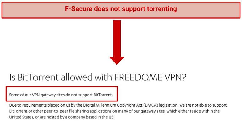 A screenshot of Freedome's P2P policy