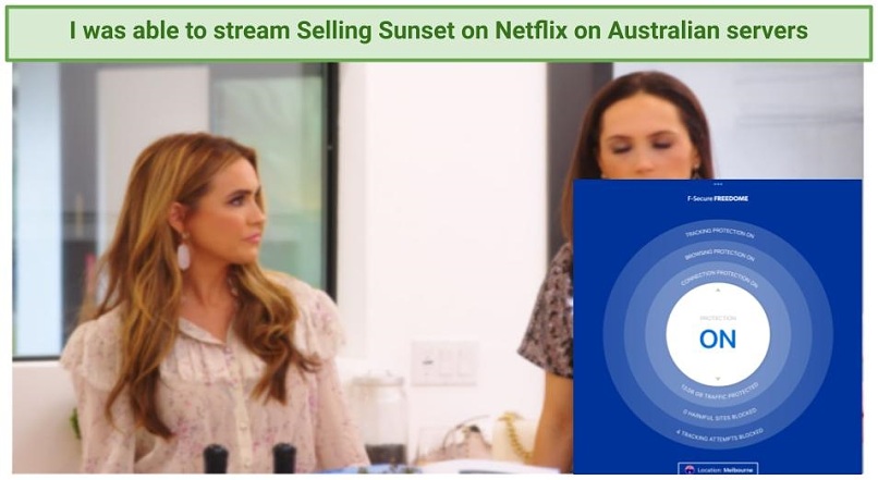 Una captura de pantalla de F-Secure Unblocking Netflix Australia