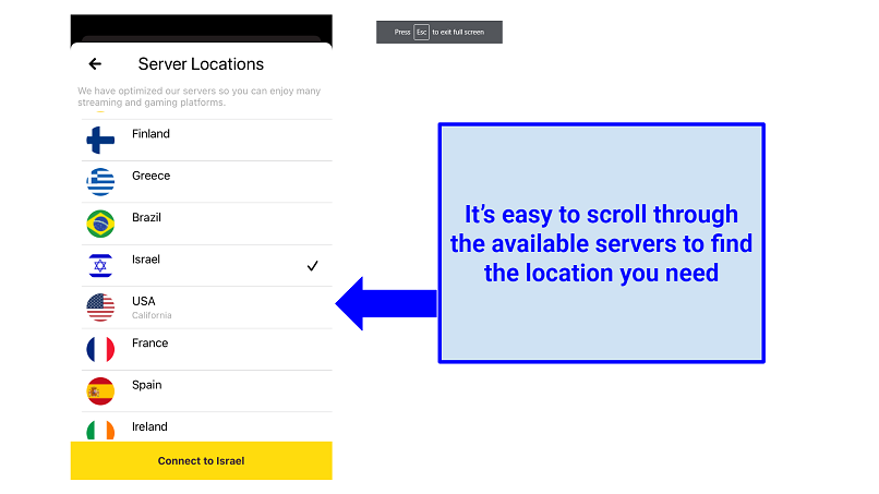 graphic showing HotVPN server location interface