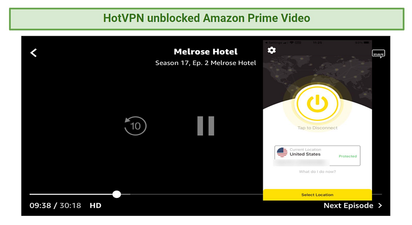 Screenshot of Amazon Prime Video unblocked while connected to HotVPN