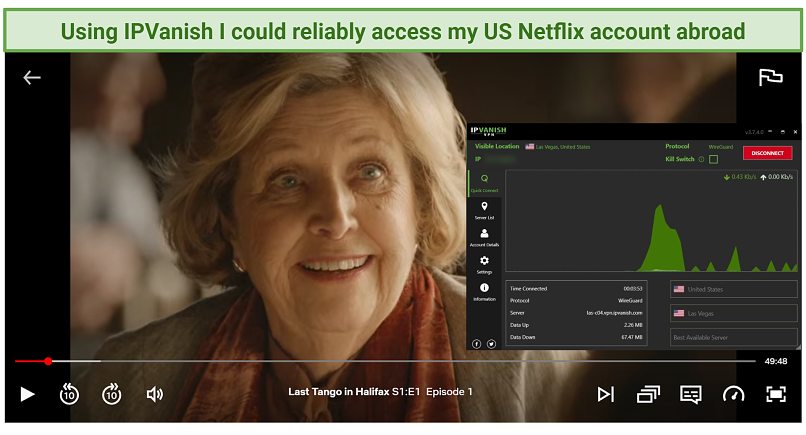 Image of IPVanish successfully unblocking US Netflix