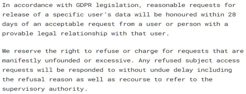 A screenshot of an excerpt from IVPN's privacy policy regarding its right to refuse to hand over user information