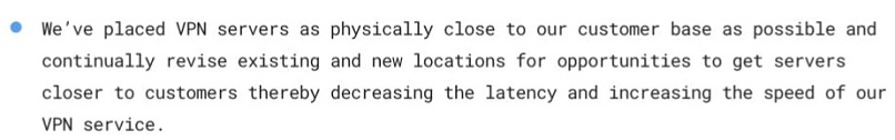 A screenshot from IVPN's Help Page explaining how IVPN has placed its servers closer to its customer base