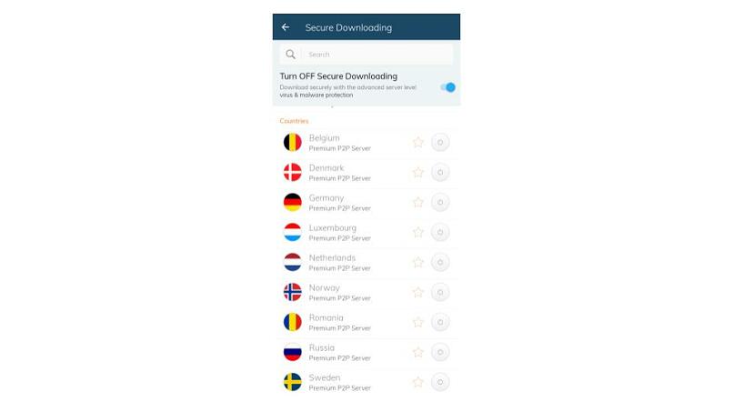 A screenshot of Ivacy's P2P server list