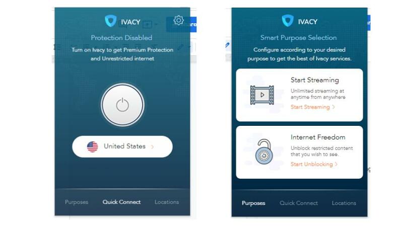 A screenshot of Ivacy's mobile app