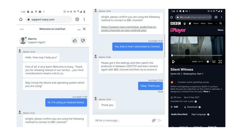 A screenshot of Ivacy unblocking BBC iPlayer