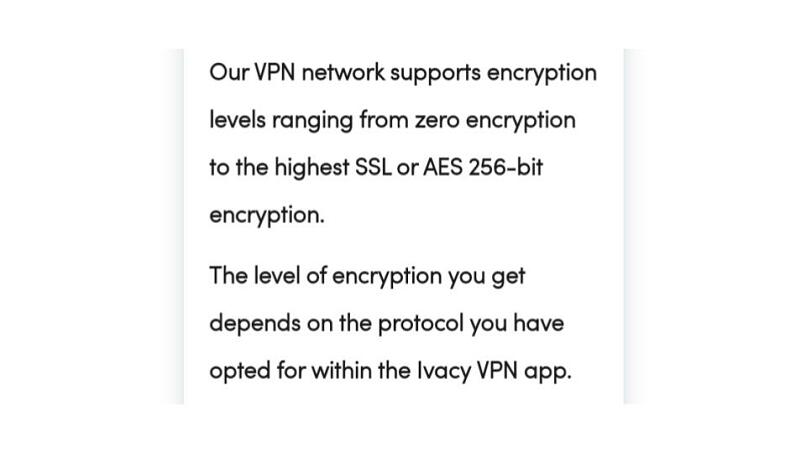 A screenshot of Ivacy's zero encryption option.