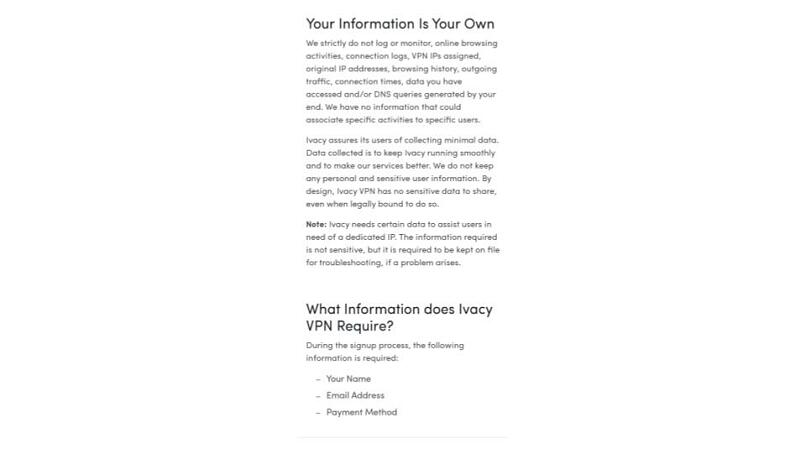 A screenshot of Ivacy's privacy policy