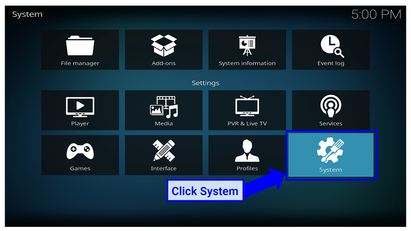 Graphic showing system settings