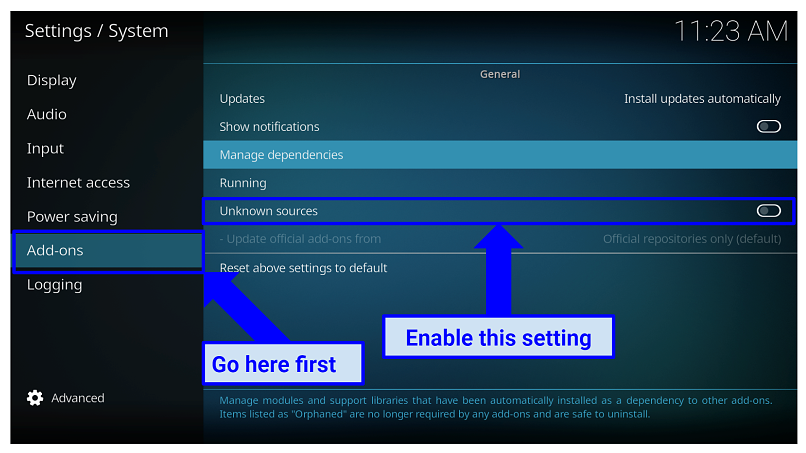 Graphic showing Unknown Sources setting