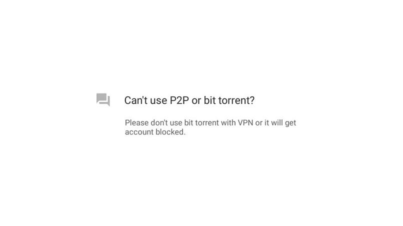 A screenshot of Turbo VPN's website stating you will be banned for torrenting.