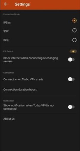 A screenshot of Turbo VPN's protocols.