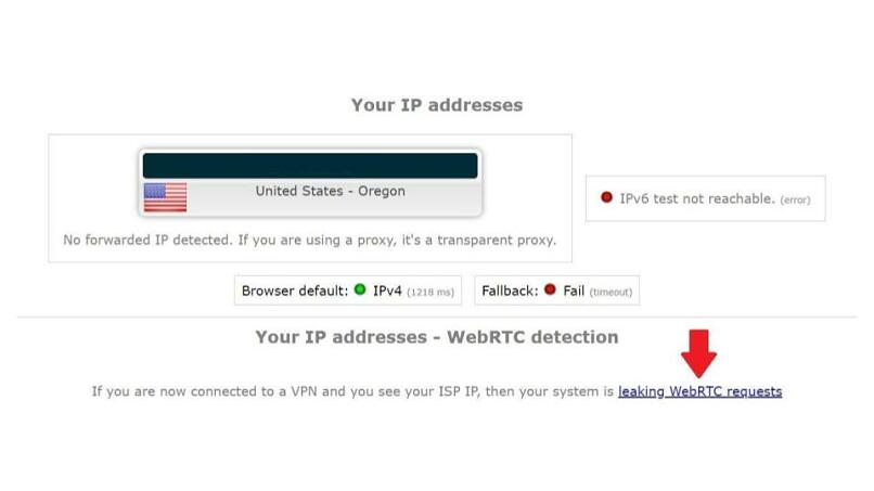 A screenshot of TurboVPN's leak test results