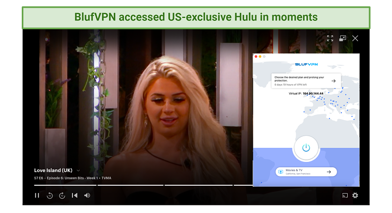 screenshot of Hulu player streaming Love Island unblocked with BlufVPN