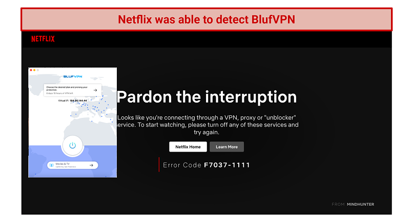 screenshot of Netflix player showing an error message