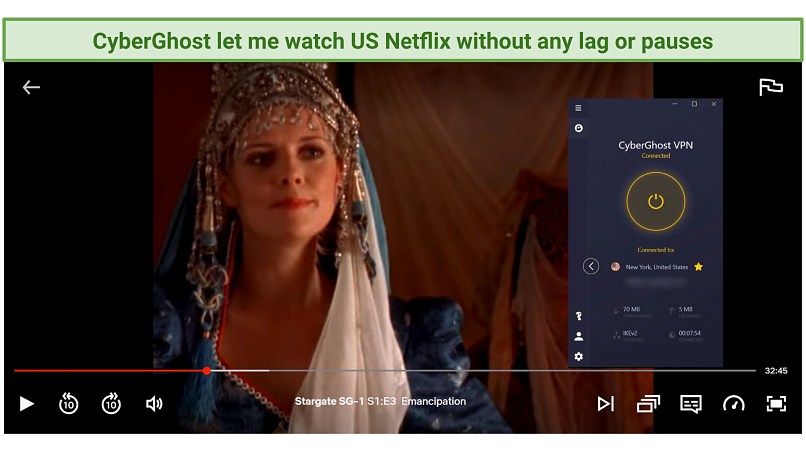 Image of CyberGhost successfully unblocking US Netflix