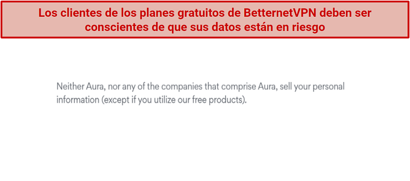 Graphic showing Betternet's free users are at risk of personal data being sold to third parties